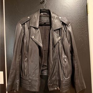 Lucky Brand Charcoal Leather Moto Jacket
